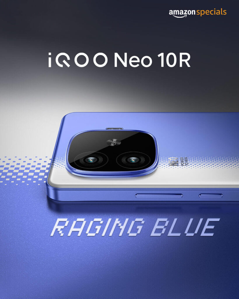 iQOO Neo 10R smartphone in Raging Blue