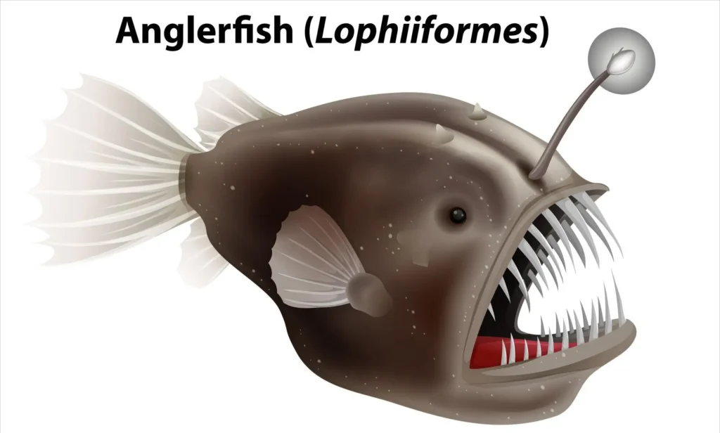 Rare deep-sea anglerfish floating near the ocean surface