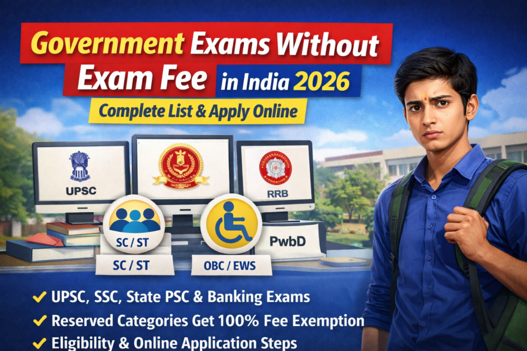 Government Exams Without Exam Fee in India 2026