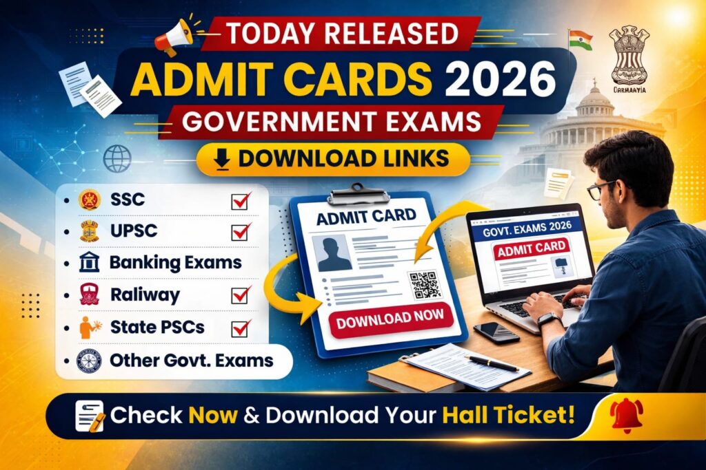 Today Released Admit Cards 2026 – All Government Exams Download Links