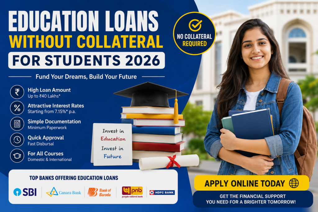 Education Loans Without Collateral for Students 2026