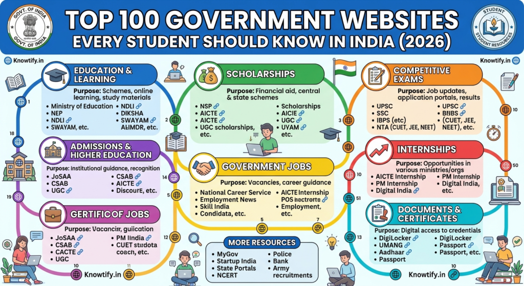 Top 100 Government Websites Every Student Should Know in India (2026)