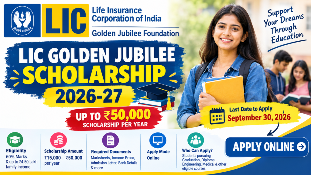 LIC Golden Jubilee Scholarship 2026-27