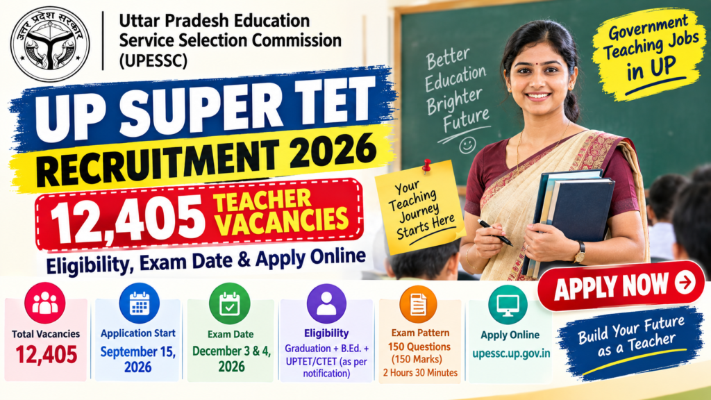 UP Super TET Recruitment 2026 – 12,405 Teacher Vacancies, Eligibility, Exam Date & Apply Online